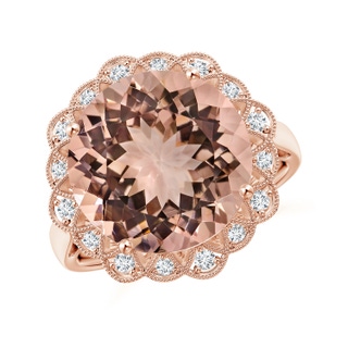 12.78-12.91x7.63mm AAAA GIA Certified Morganite Scalloped Halo Ring in 18K Rose Gold