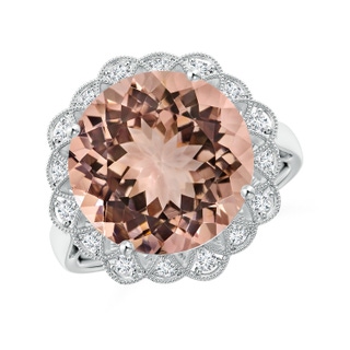 12.78-12.91x7.63mm AAAA GIA Certified Morganite Scalloped Halo Ring in 18K White Gold