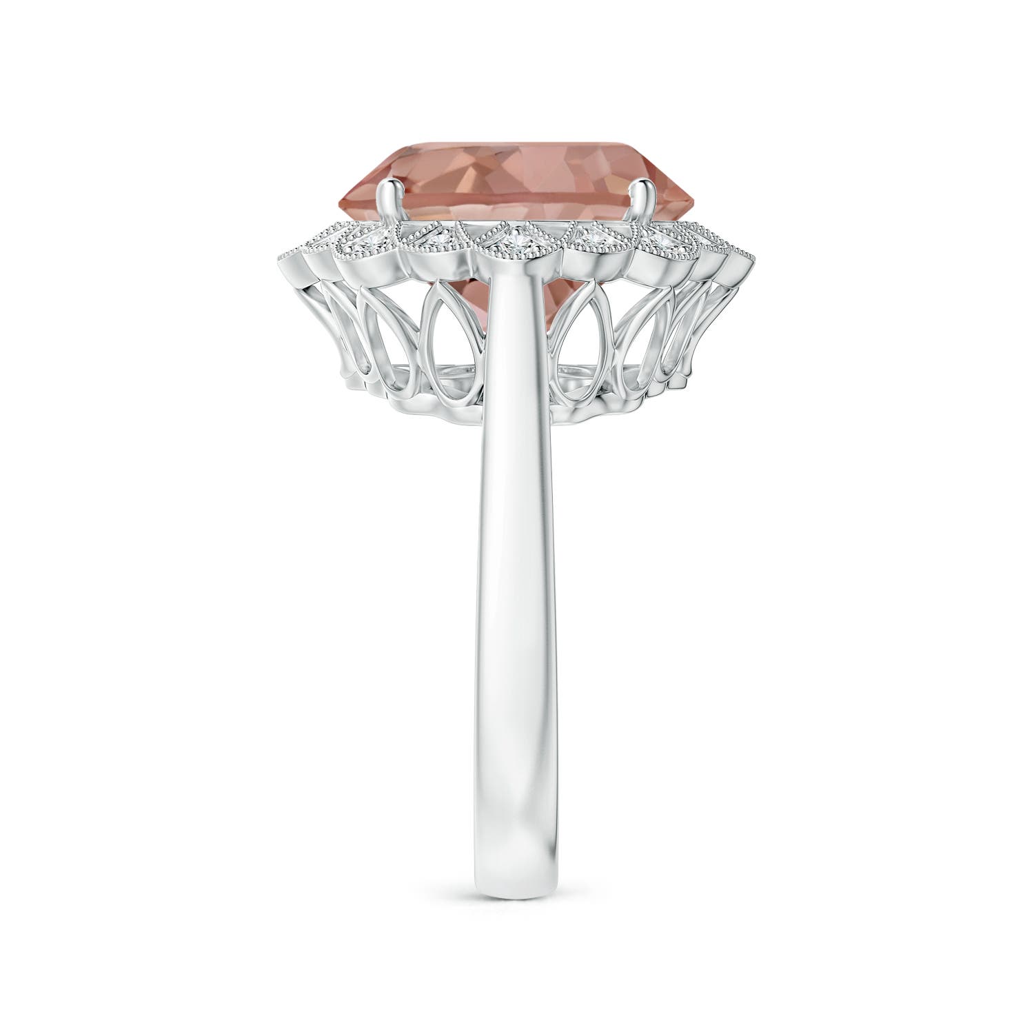 12.78-12.91x7.63mm AAAA GIA Certified Morganite Scalloped Halo Ring in 18CT White Gold - side 5