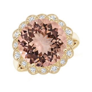 12.78-12.91x7.63mm AAAA GIA Certified Morganite Scalloped Halo Ring in Yellow Gold