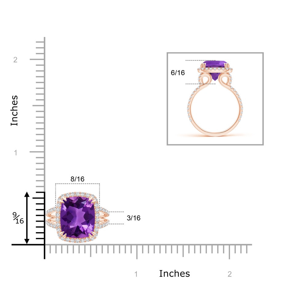 12x10mm AAAA Vintage Style Amethyst Split Shank Ring with Diamond Halo in Rose Gold product image