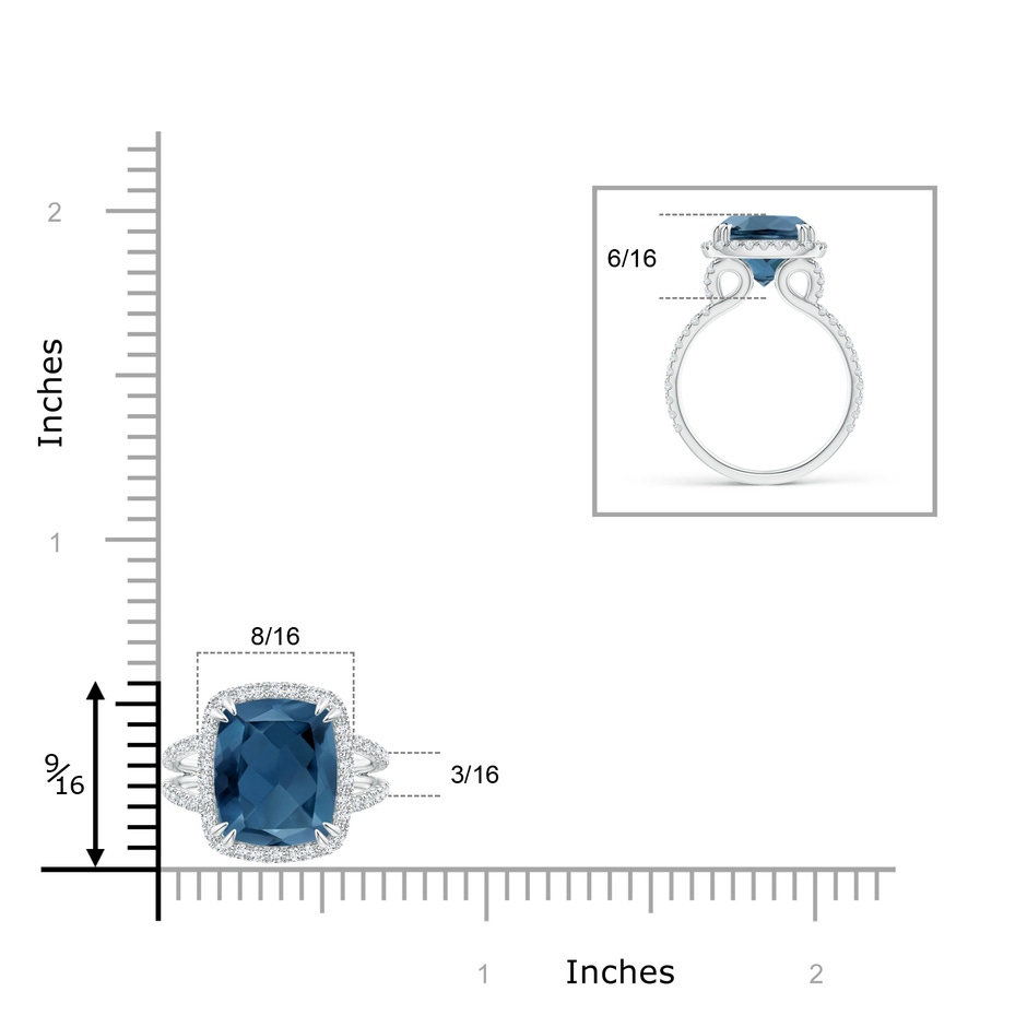 12x10mm A Vintage Style Double Claw-Set London Blue Topaz Split Shank Halo Ring in White Gold product image