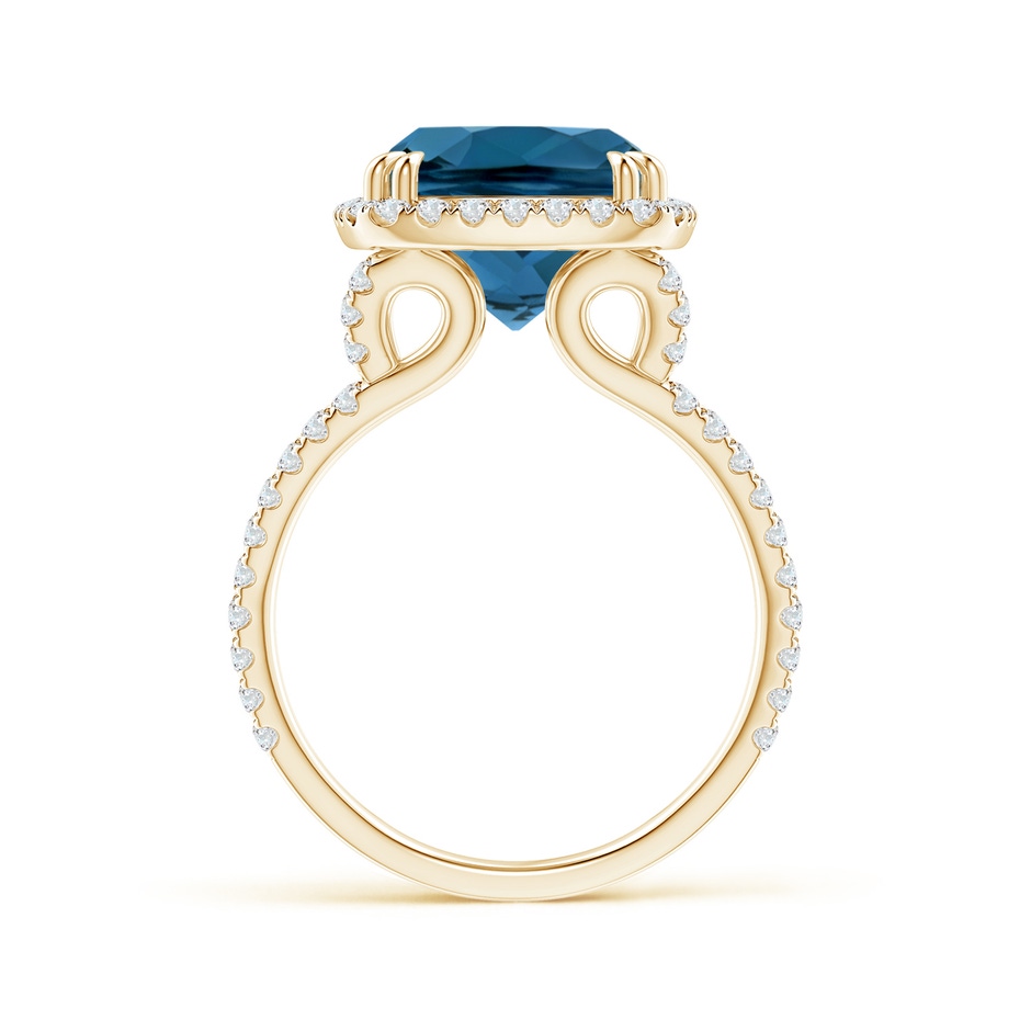 12x10mm AAA Vintage Style Double Claw-Set London Blue Topaz Split Shank Halo Ring in Yellow Gold product image