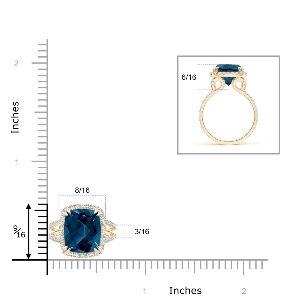 12x10mm AAAA Vintage Style Double Claw-Set London Blue Topaz Split Shank Halo Ring in Yellow Gold Product Image