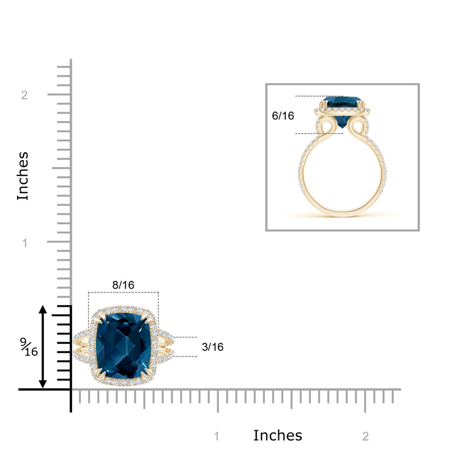 12x10mm AAAA Vintage Style Double Claw-Set London Blue Topaz Split Shank Halo Ring in Yellow Gold product image