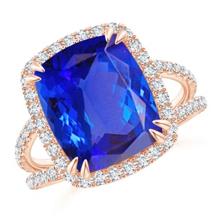 12x10mm AAA Vintage Style Tanzanite Split Shank Ring with Diamond Halo in Rose Gold