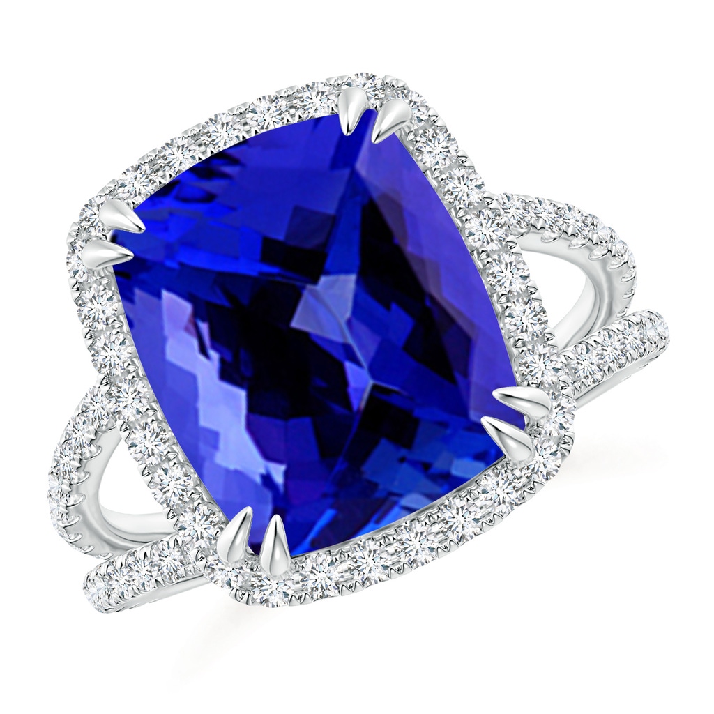 12x10mm AAAA Vintage Style Tanzanite Split Shank Ring with Diamond Halo in White Gold