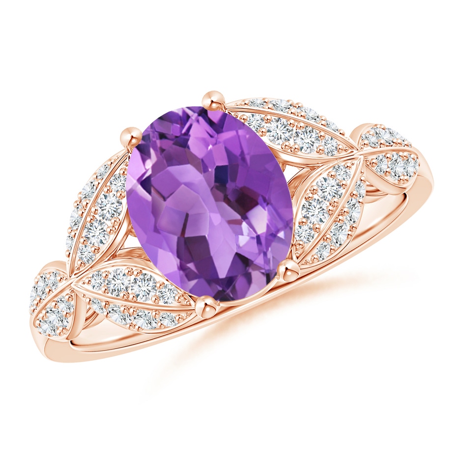 9x7mm AA Amethyst and Diamond Trillium Petal Flower Ring in Rose Gold 
