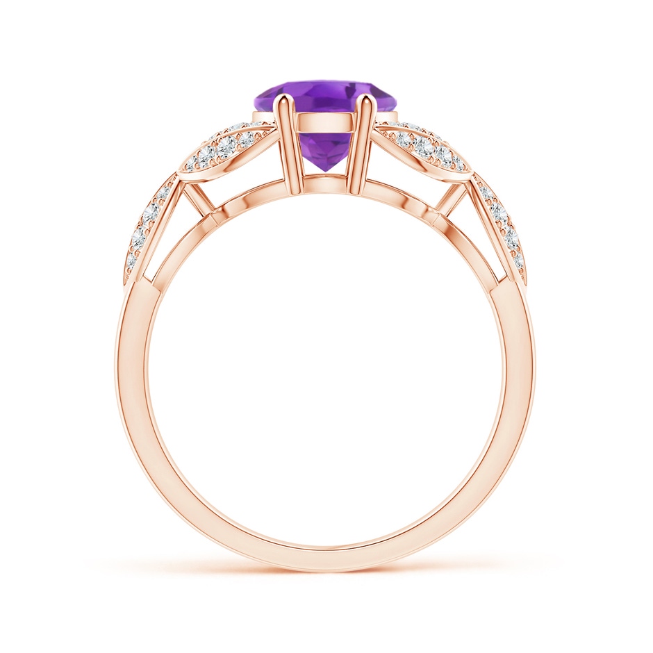 9x7mm AA Amethyst and Diamond Trillium Petal Flower Ring in Rose Gold side-1