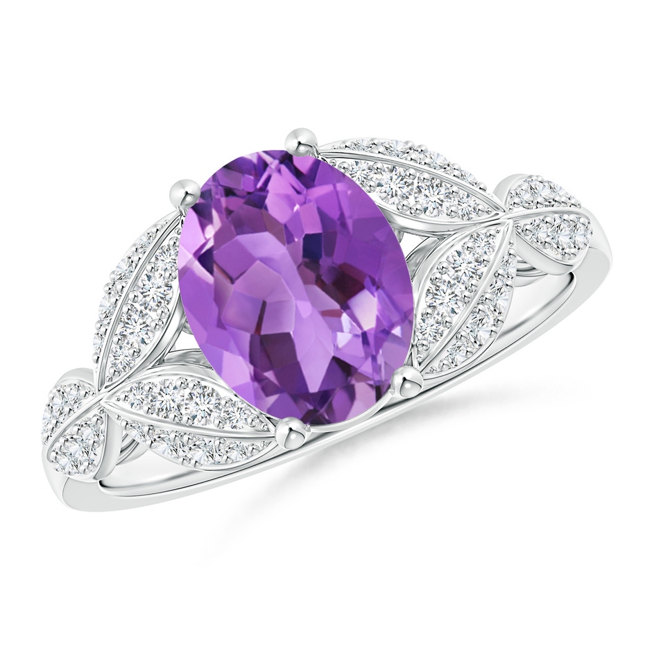 9x7mm AA Amethyst and Diamond Trillium Petal Flower Ring in White Gold 