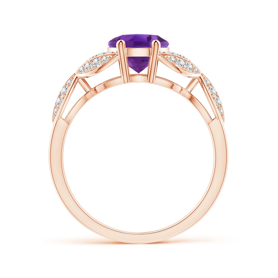 9x7mm AAA Amethyst and Diamond Trillium Petal Flower Ring in Rose Gold side-1