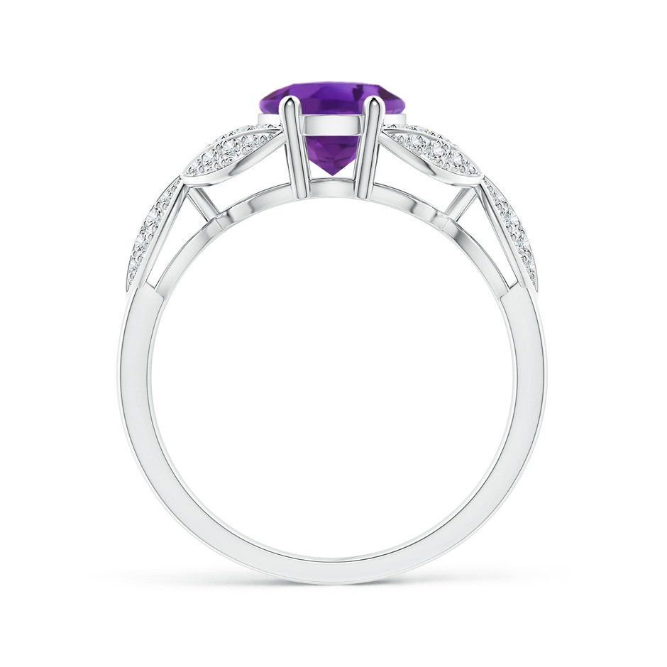 9x7mm AAA Amethyst and Diamond Trillium Petal Flower Ring in White Gold side-1