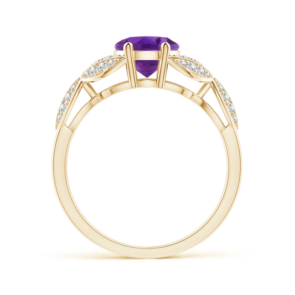 9x7mm AAA Amethyst and Diamond Trillium Petal Flower Ring in Yellow Gold side-1