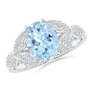 9x7mm AAA Aquamarine and Diamond Trillium Petal Flower Ring in White Gold