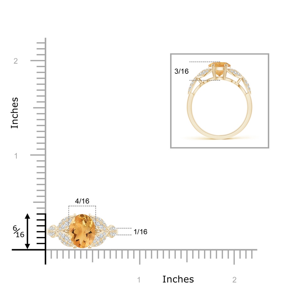9x7mm A Citrine and Diamond Trillium Petal Flower Ring in Yellow Gold ruler