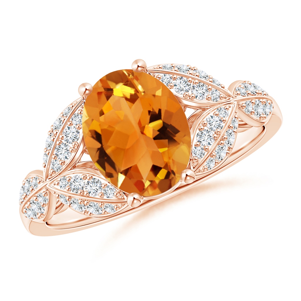 9x7mm AAA Citrine and Diamond Trillium Petal Flower Ring in Rose Gold