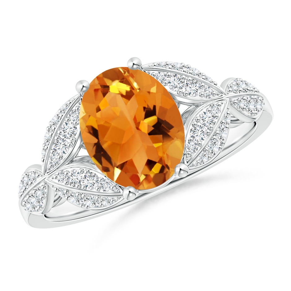 9x7mm AAA Citrine and Diamond Trillium Petal Flower Ring in White Gold 