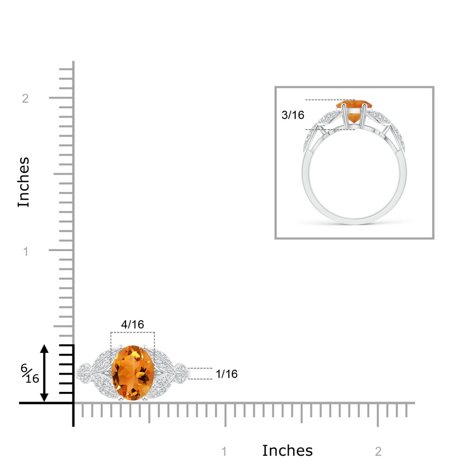 9x7mm AAA Citrine and Diamond Trillium Petal Flower Ring in White Gold ruler