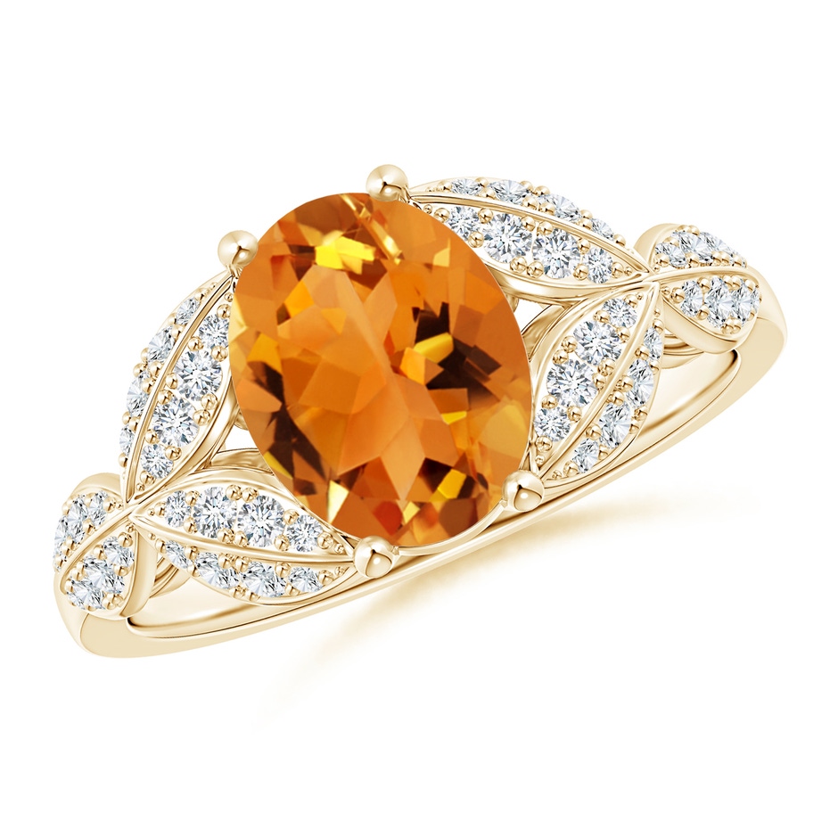 9x7mm AAA Citrine and Diamond Trillium Petal Flower Ring in Yellow Gold 