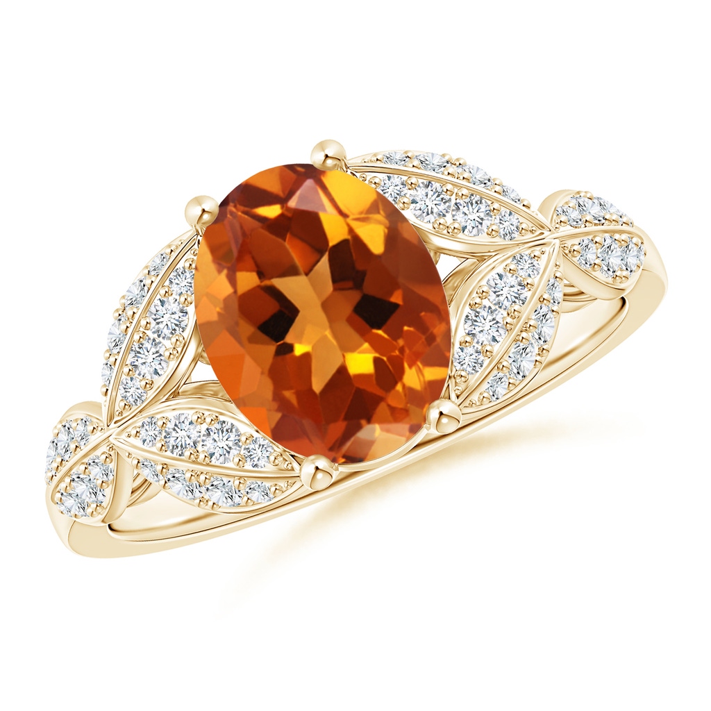 9x7mm AAAA Citrine and Diamond Trillium Petal Flower Ring in Yellow Gold