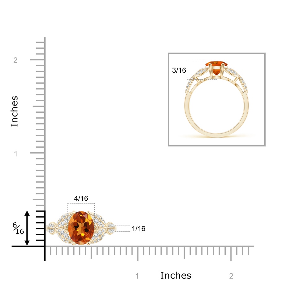 9x7mm AAAA Citrine and Diamond Trillium Petal Flower Ring in Yellow Gold ruler