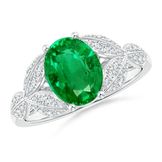 9x7mm AAA Emerald and Diamond Trillium Petal Flower Ring in White Gold