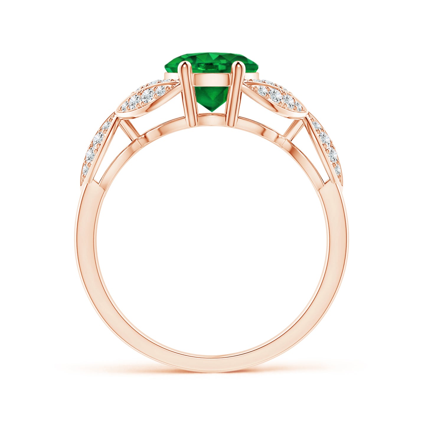 Lab-Grown-Emerald and Diamond Trillium Petal Flower Ring