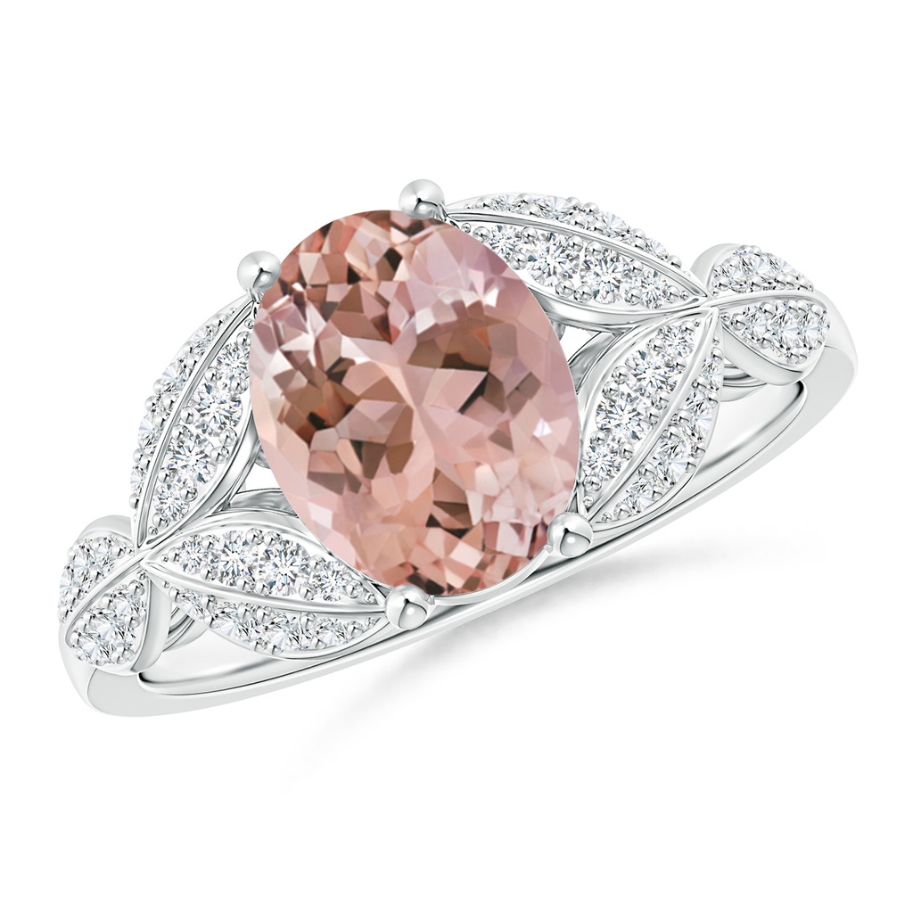 9x7mm AAAA Morganite and Diamond Trillium Petal Flower Ring in White Gold