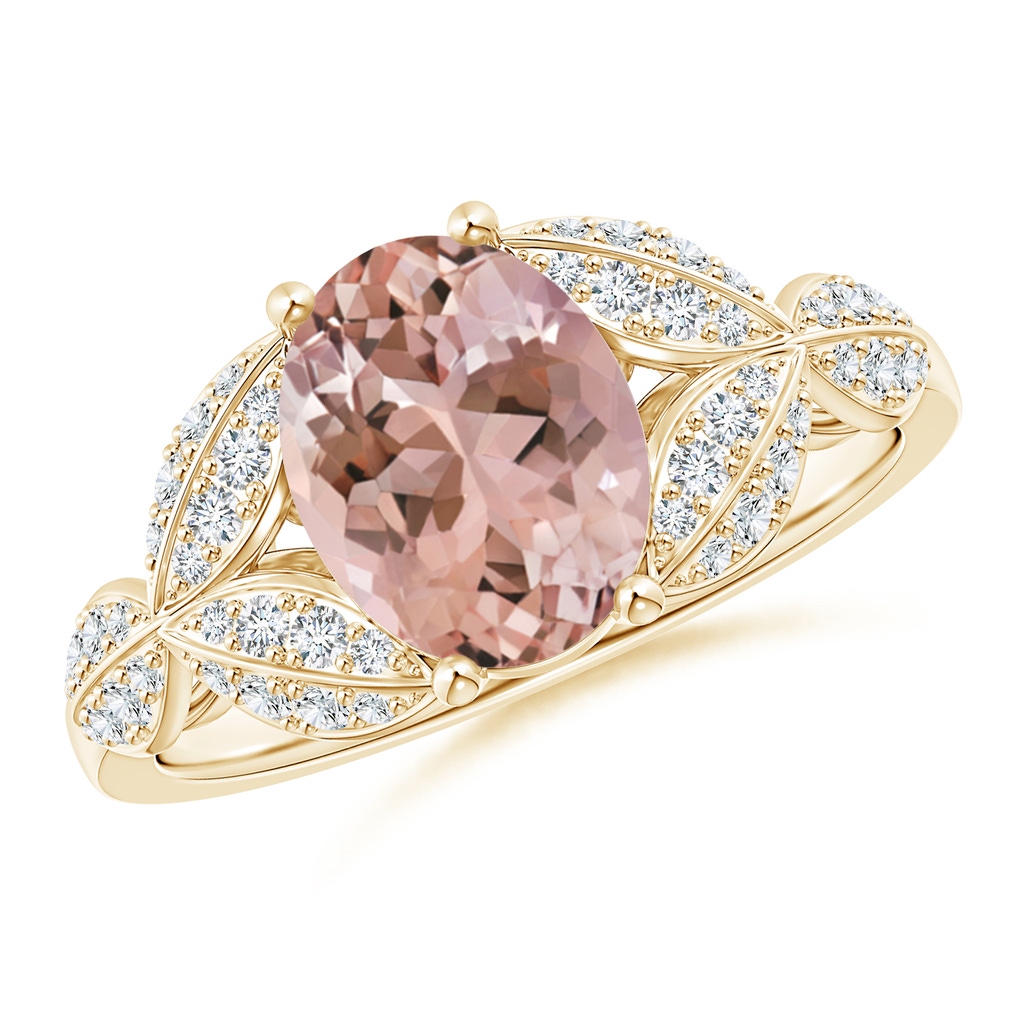 9x7mm AAAA Morganite and Diamond Trillium Petal Flower Ring in Yellow Gold