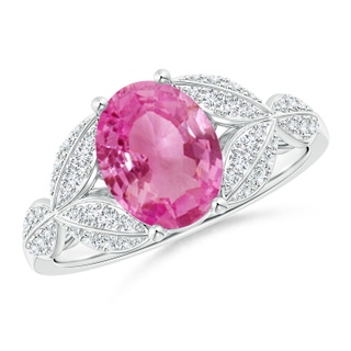 9x7mm AAA Pink Sapphire and Diamond Trillium Petal Flower Ring in White Gold