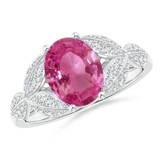 9x7mm AAAA Pink Sapphire and Diamond Trillium Petal Flower Ring in White Gold