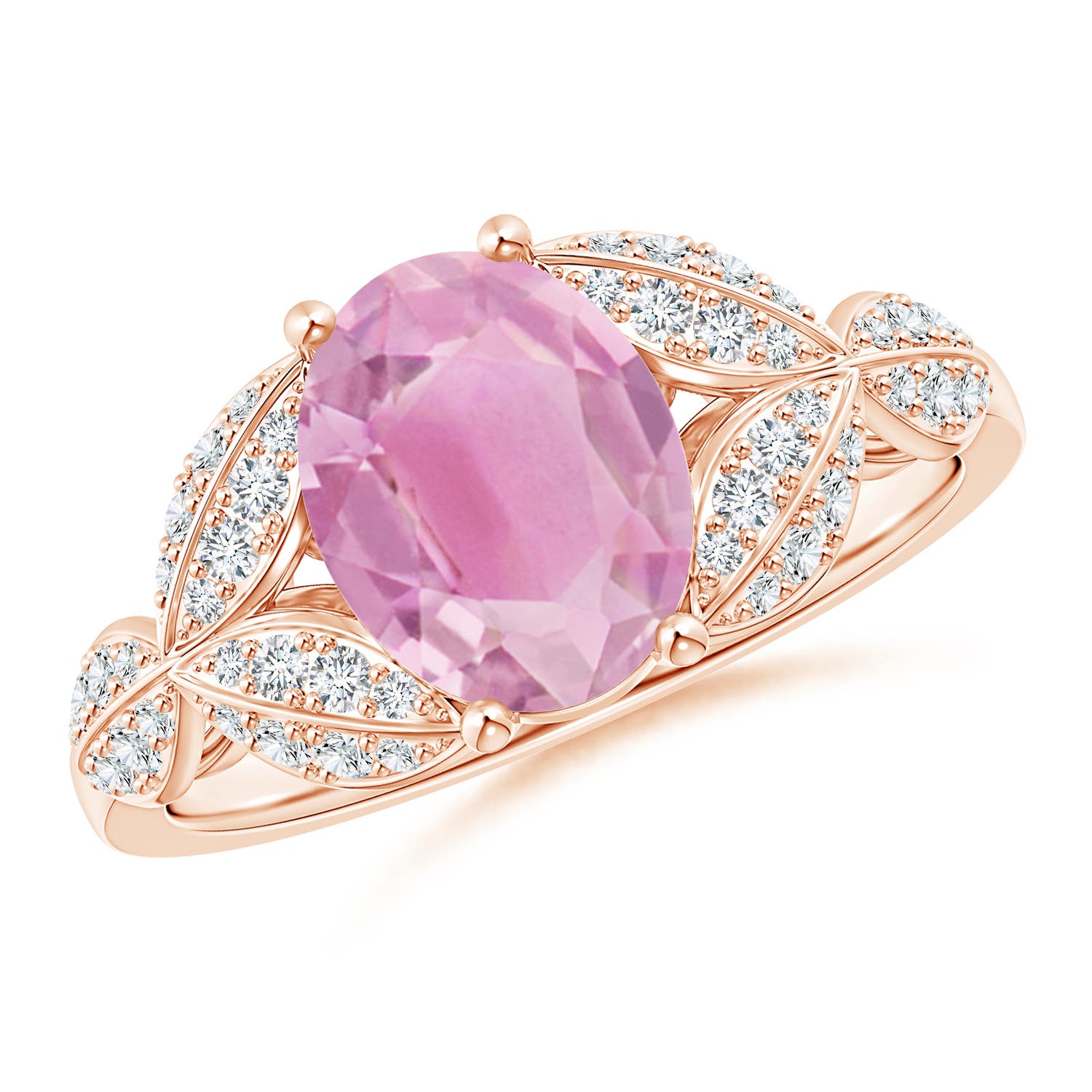9x7mm A Pink Tourmaline and Diamond Trillium Petal Flower Ring in Rose Gold