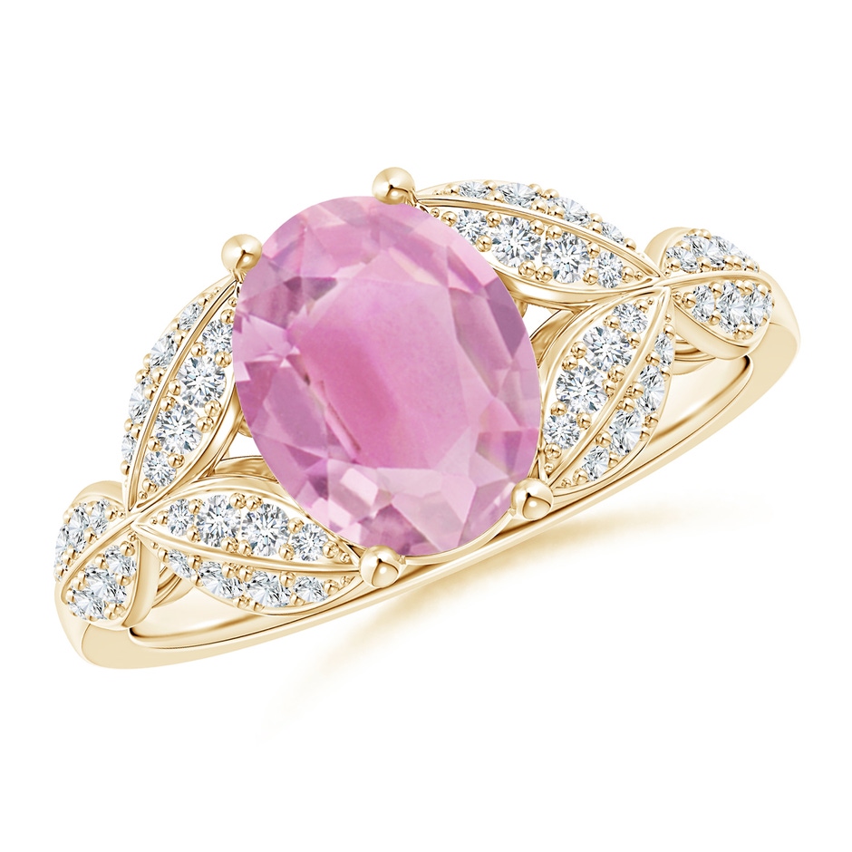 9x7mm A Pink Tourmaline and Diamond Trillium Petal Flower Ring in Yellow Gold 