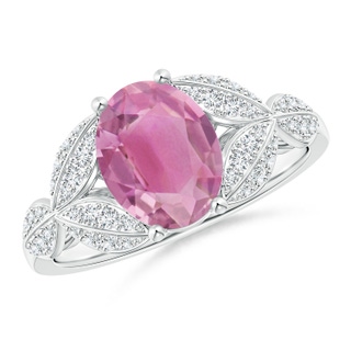 9x7mm AA Pink Tourmaline and Diamond Trillium Petal Flower Ring in White Gold