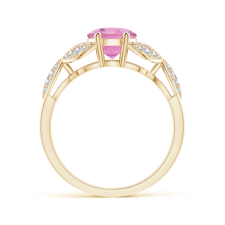 9x7mm AA Pink Tourmaline and Diamond Trillium Petal Flower Ring in Yellow Gold product image