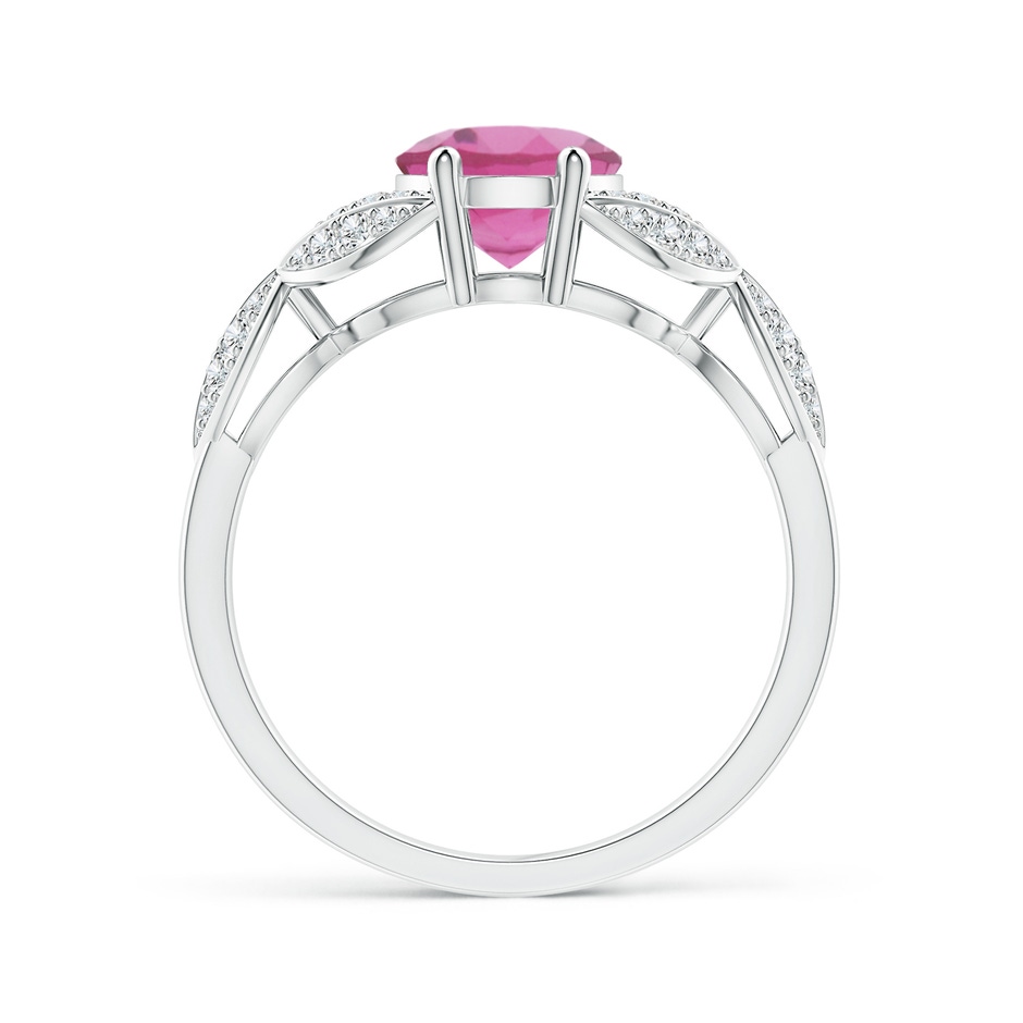 9x7mm AAA Pink Tourmaline and Diamond Trillium Petal Flower Ring in 9K White Gold product image