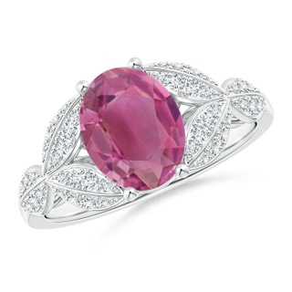 9x7mm AAA Pink Tourmaline and Diamond Trillium Petal Flower Ring in White Gold