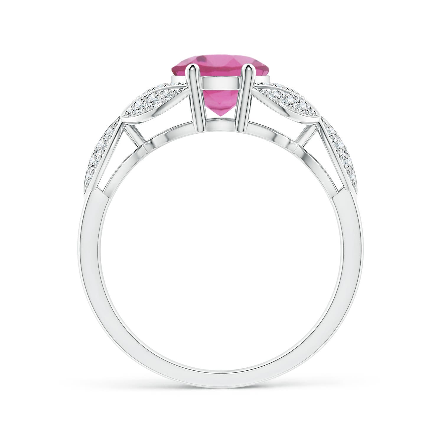 9x7mm AAA Pink Tourmaline and Diamond Trillium Petal Flower Ring in White Gold - side 1