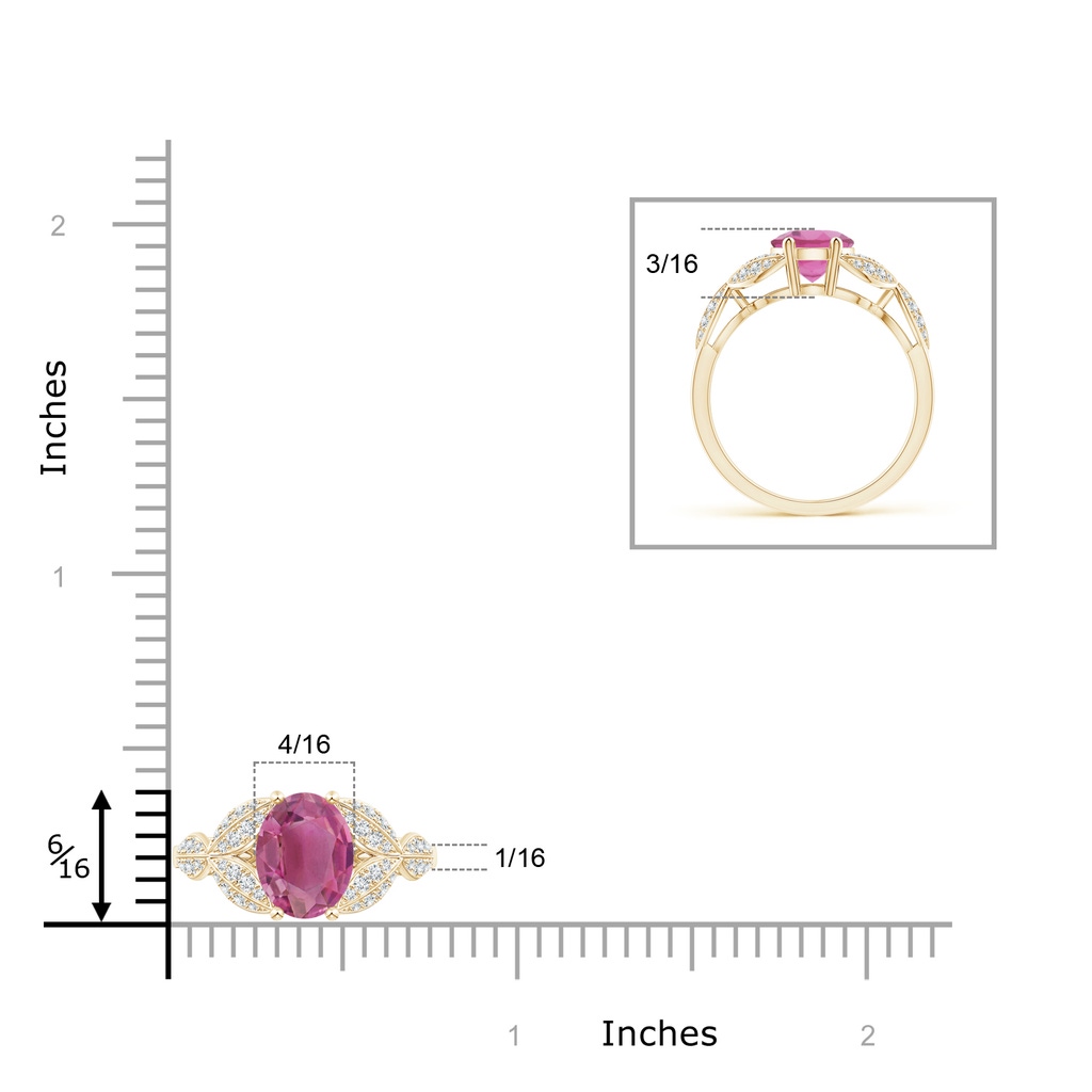 9x7mm AAA Pink Tourmaline and Diamond Trillium Petal Flower Ring in Yellow Gold Product Image