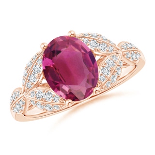 9x7mm AAAA Pink Tourmaline and Diamond Trillium Petal Flower Ring in Rose Gold