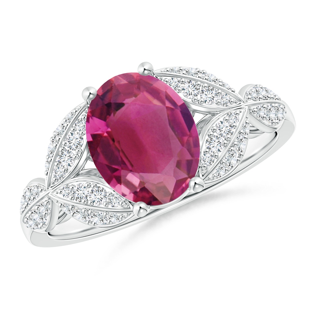 9x7mm AAAA Pink Tourmaline and Diamond Trillium Petal Flower Ring in White Gold