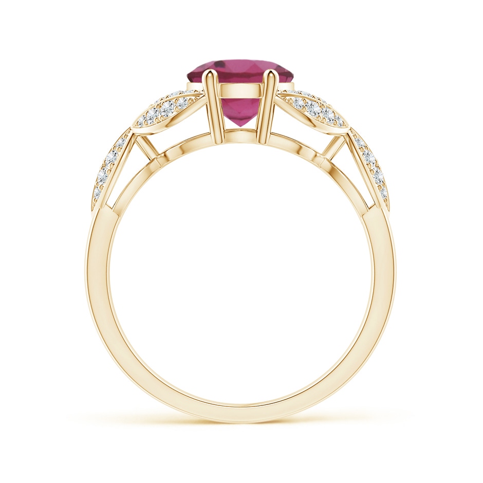 9x7mm AAAA Pink Tourmaline and Diamond Trillium Petal Flower Ring in Yellow Gold product image