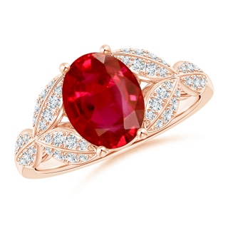 9x7mm AAA Ruby and Diamond Trillium Petal Flower Ring in Rose Gold