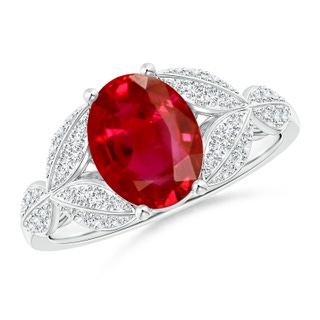 9x7mm AAA Ruby and Diamond Trillium Petal Flower Ring in White Gold