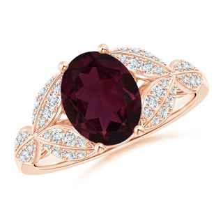 9x7mm A Rhodolite and Diamond Trillium Petal Flower Ring in Rose Gold