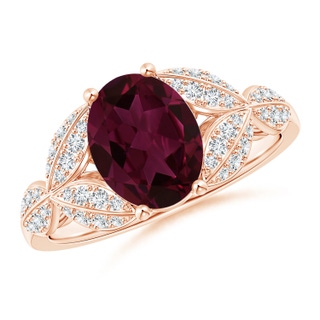 9x7mm AA Rhodolite and Diamond Trillium Petal Flower Ring in Rose Gold