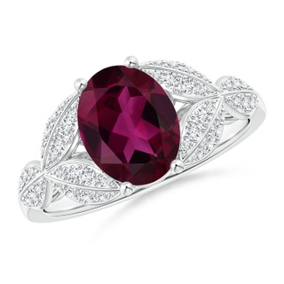 9x7mm AAA Rhodolite and Diamond Trillium Petal Flower Ring in White Gold