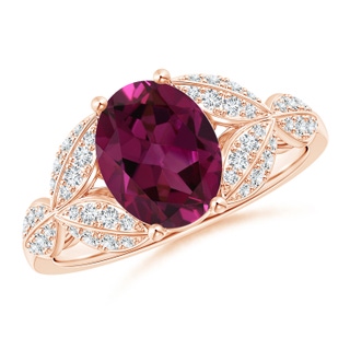 9x7mm AAAA Rhodolite and Diamond Trillium Petal Flower Ring in Rose Gold