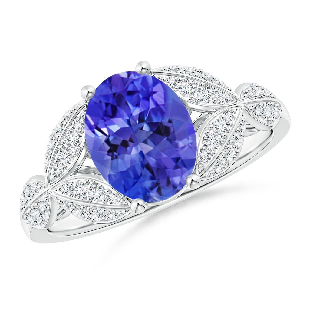 9x7mm AAA Tanzanite and Diamond Trillium Petal Flower Ring in White Gold