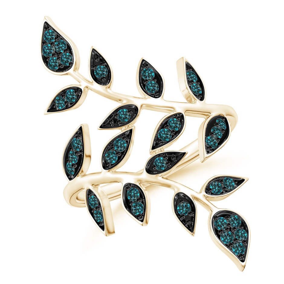 1.3mm AA Pave Set Blue Diamond Olive Leaf Vine Ring in 9K Yellow Gold 